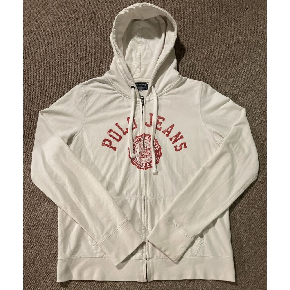 Vintage Medium Ralph Lauren Polo Jeans CO Spell Out Full Zip Lightweight Hoodie